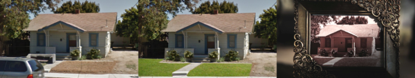 Modern day photo of run-down house to clean vintage