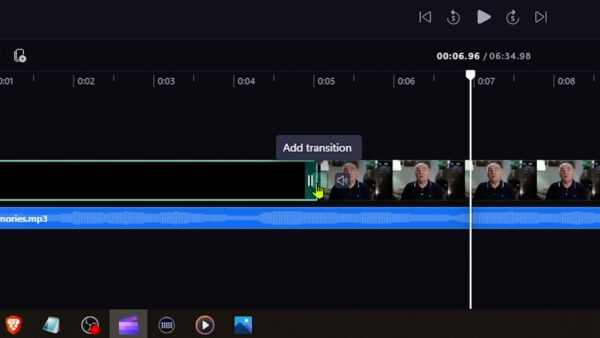 Editing Clickchamp editing timeline of adding transition